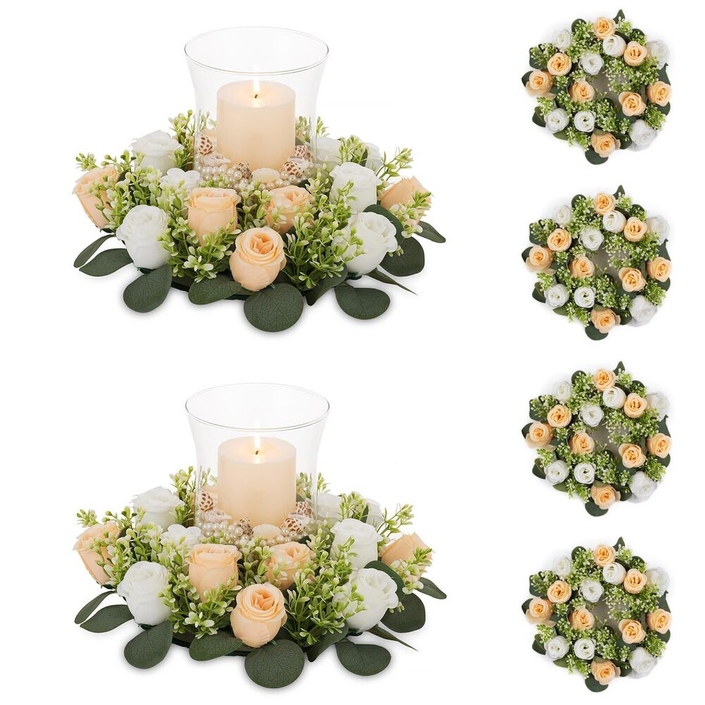 8591 Artificial Flowers Candle Rings - 6 Pcs 14 inch Diam Large Champagne &